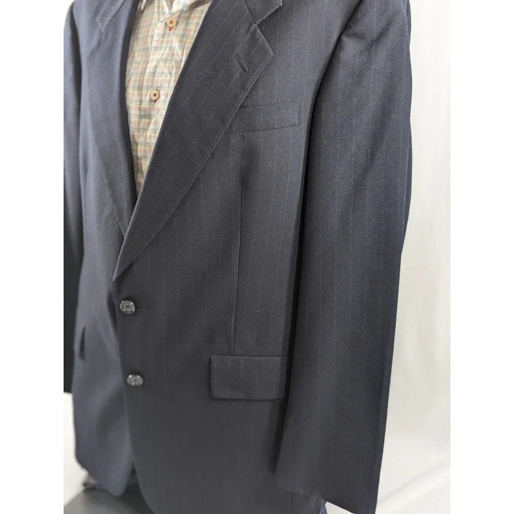 Hart Schaffner‎ Marx Blazer Suit  Wool Dark Navy Blue  Stripe 40R 32x28 2 Piece